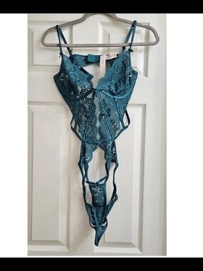 For Love & Lemons Dark Teal Lace Cutout Teddy